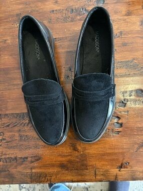 Madison Black Suede Penny Loafers